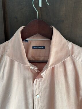 Suitsupply Peach-Orange Casual Cotton Button-Down Shirt